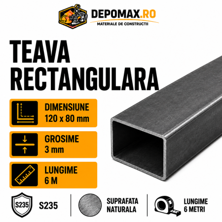 Teava rectangulara 120 x 80 x 3 mm, 6 metri
